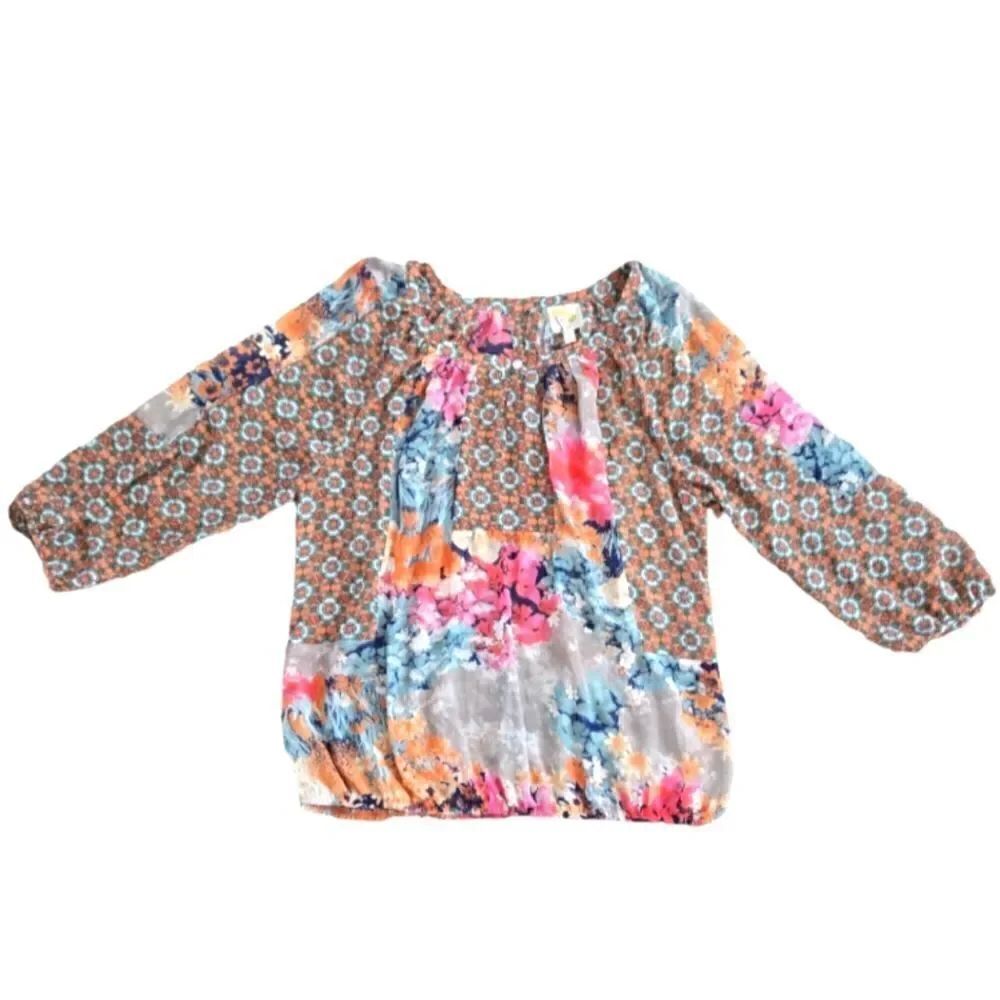 EC FIG AND FLOWER SHEER PATCHWORK PEASANT TOP SZ.L
